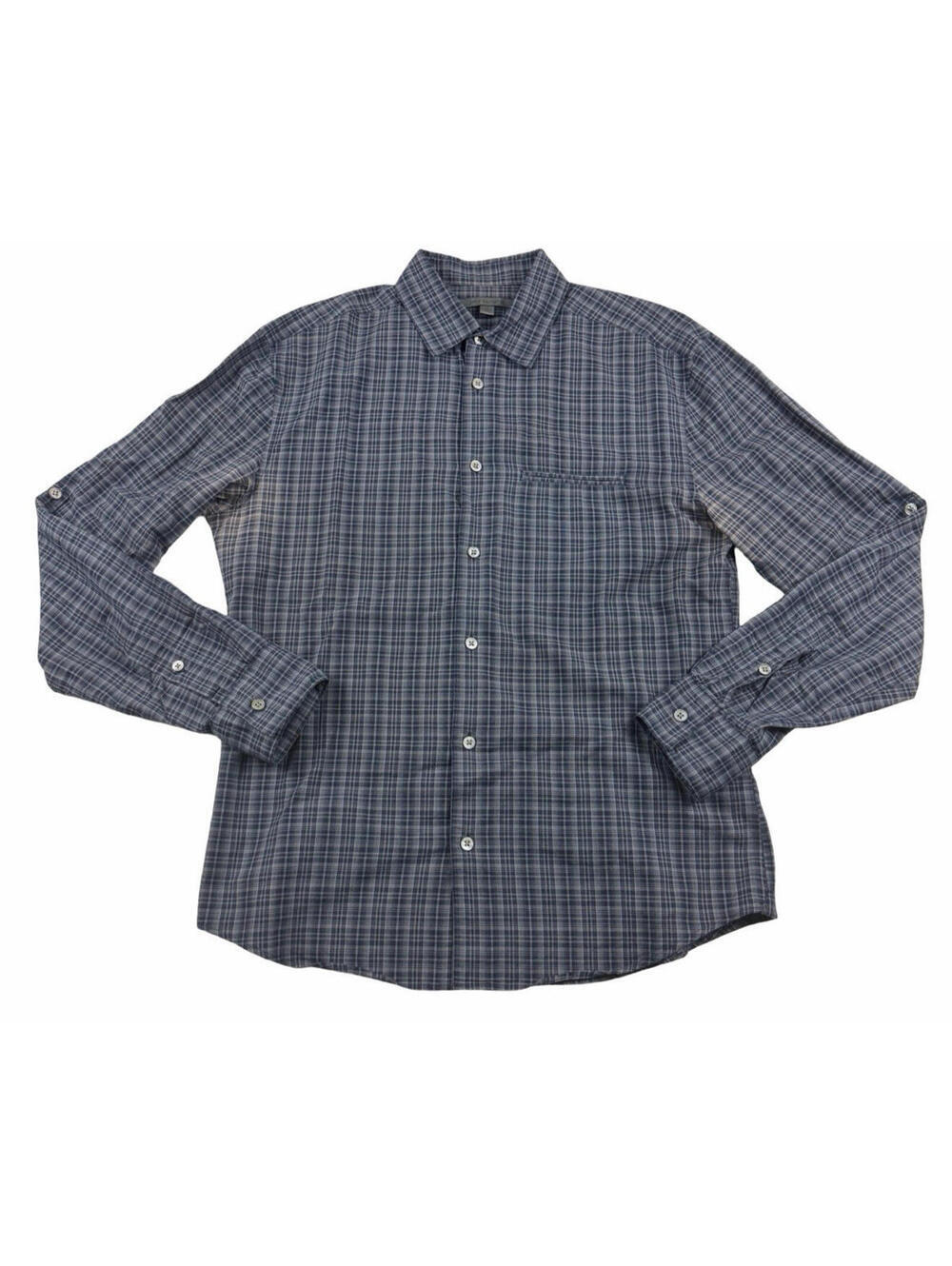 John Varvatos Cotton Long Sleeve Button Up Shirt Blue Check Size S